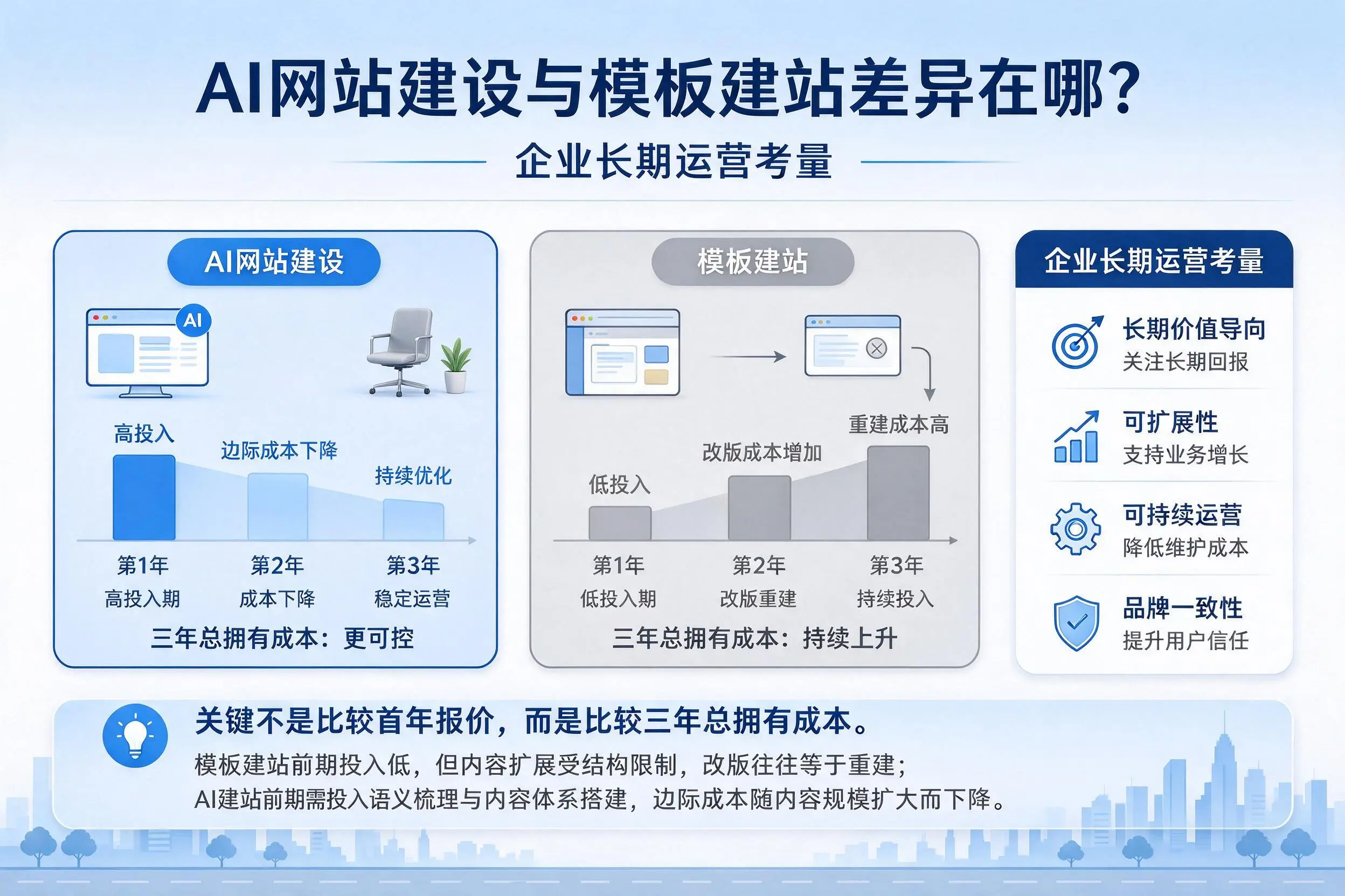 AI网站建设与模板建站差异在哪？安顺企业长期运营考量